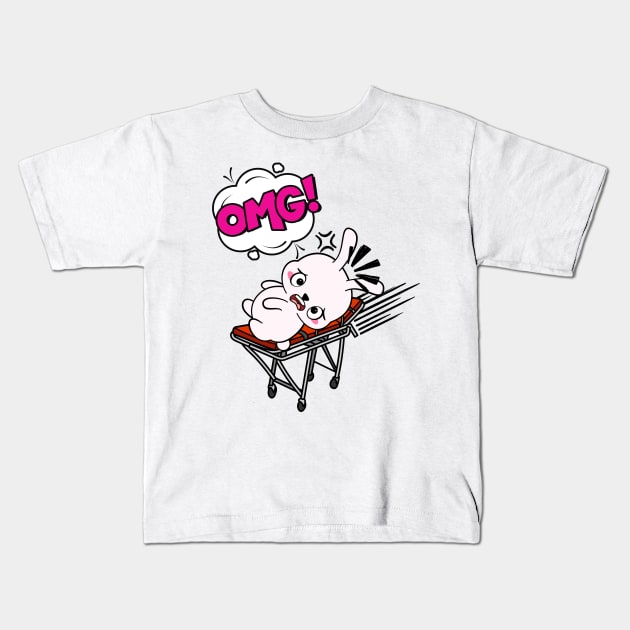 Funny Rabbit is on a runaway stretcher Kids T-Shirt by Pet Station